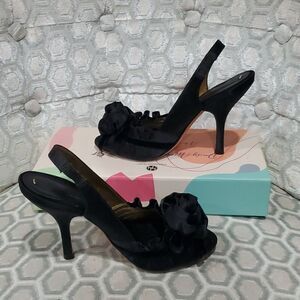BCBGMaxAzria Black Rose Silk Slingback Heels Size 38 or 8